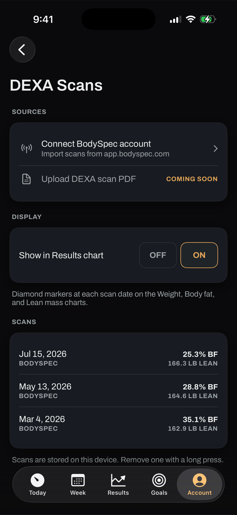 Bild Health DEXA Scans screen